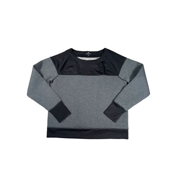 Athleta Fuse Sweatshirt Scuba Neoprene Black/Gray Color Block Pull Over XL - Picture 1 of 8